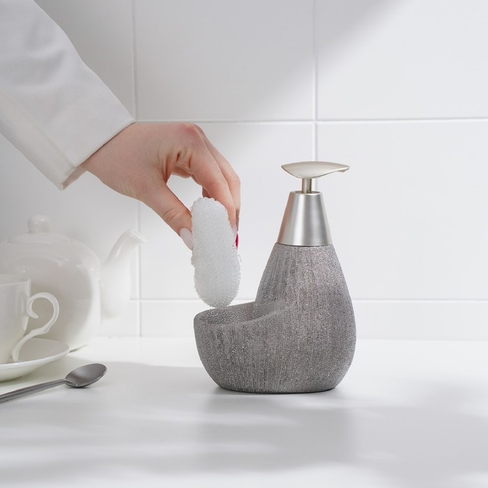 Дозатор для моющего средства с подставкой для губки Доляна «Африка, 350 мл, цвет серый Дозатор для моющего средства с подставкой для губки Доляна «Африка, 350 мл, цвет серый