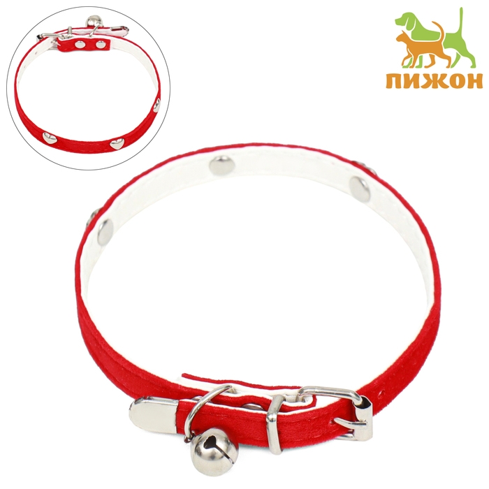 Ошейник бархатистый с сердечками, 32 х 1 см, ОШ 23-29, текстиль и кожзам, красный Ошейник бархатистый с сердечками, 32 х 1 см, ОШ 23-29, текстиль и кожзам, красный