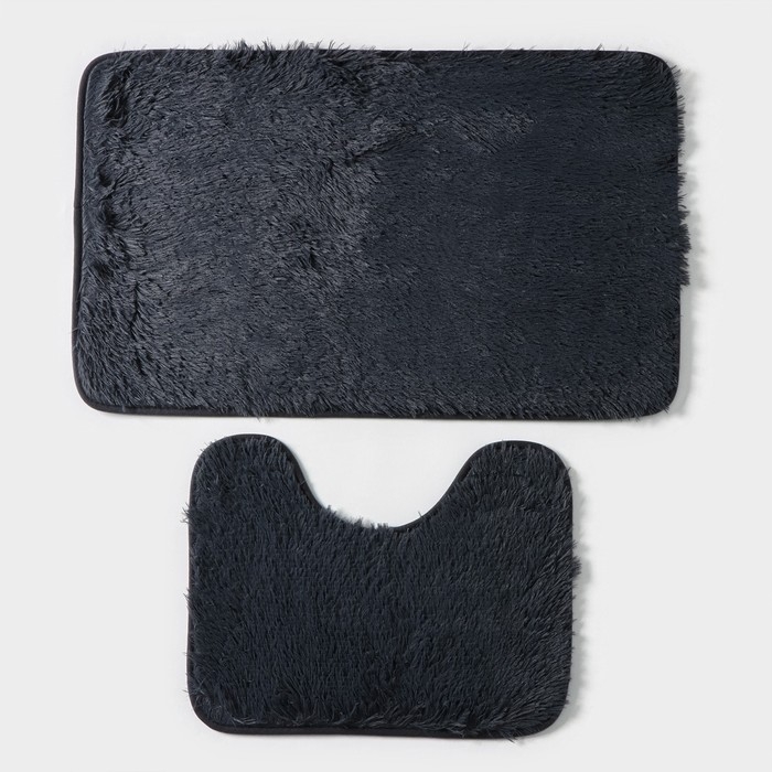 Набор ковриков для ванной и туалета Доляна «Пушистик», 2 шт, 40×50, 50×80 см, цвет серый Набор ковриков для ванной и туалета Доляна «Пушистик», 2 шт, 40×50, 50×80 см, цвет серый