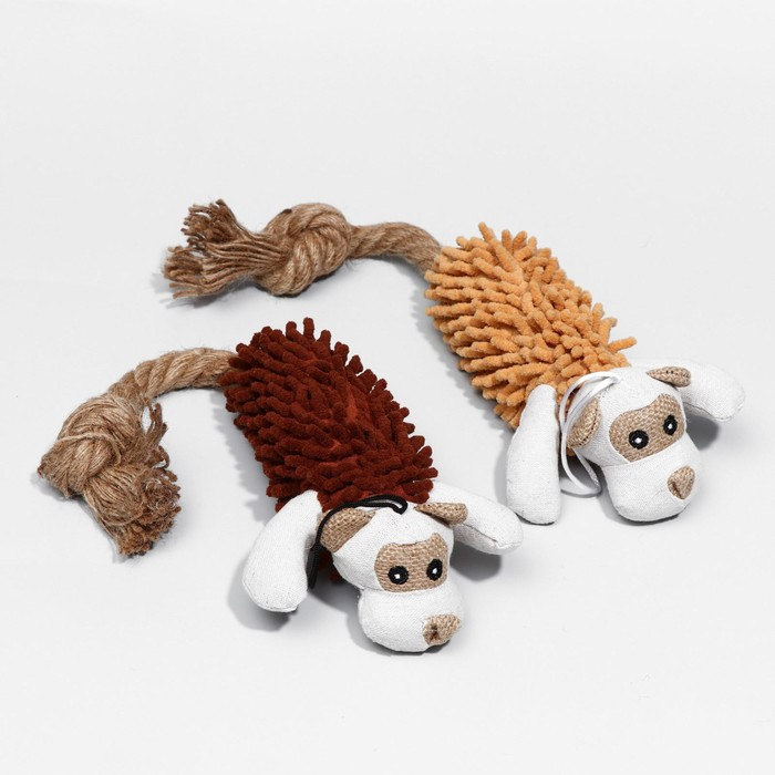 Игрушка мягкая для собак  Игрушка мягкая для собак "Пёс" с пищалкой и канатом, 39 х 11 см, коричневая