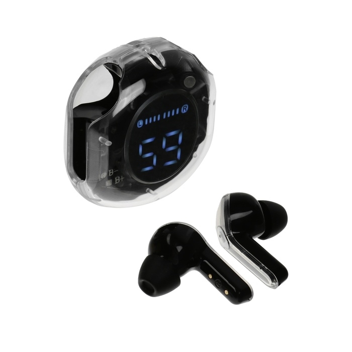 Наушники беспроводные Air39, TWS, вакуумные, BT5.0, 45/200 мАч, дисплей, прозрачные, чёрные
