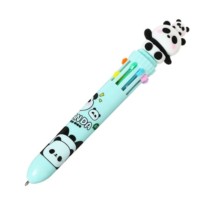 Ручка шариковая автоматическая 10-ти цветная, стержень 0,7 мм, Ручка шариковая автоматическая 10-ти цветная, стержень 0,7 мм, "Панда", МИКС
