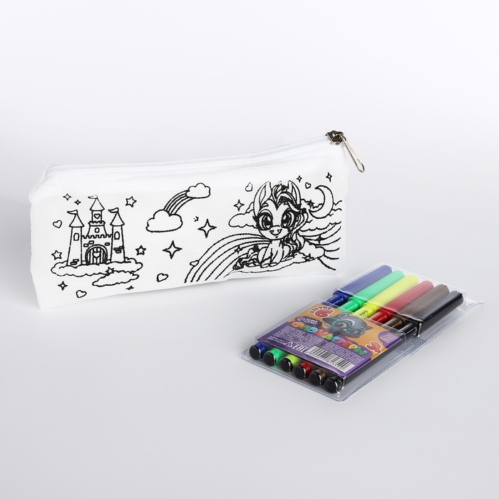 Набор для творчества: Пенал раскраска «Единорог», фломастеры 6 цветов Набор для творчества: Пенал раскраска «Единорог», фломастеры 6 цветов