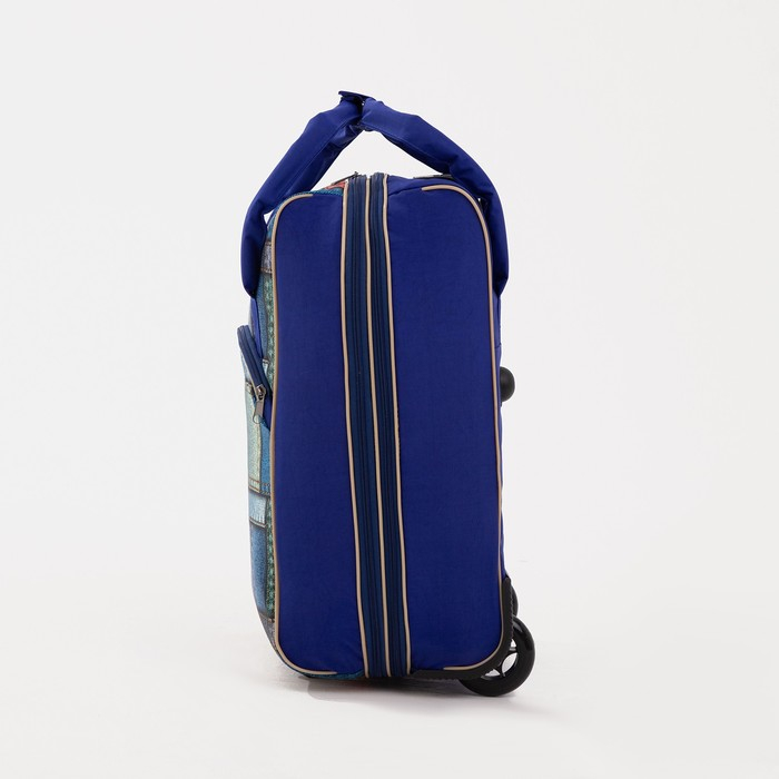 Чемодан малый 37 л (S) с сумкой, отдел на молнии, наружный карман, с расширением, цвет синий