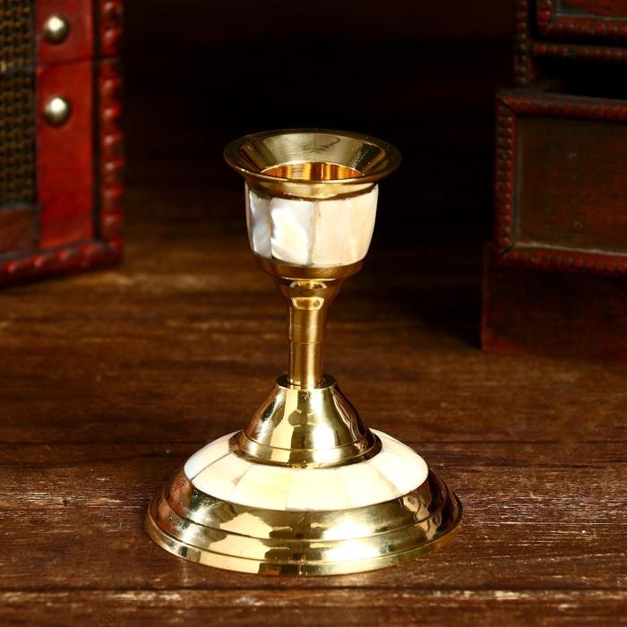 Подсвечник "Жасмин" латунь, перламутр 7,7х7,7х9 см