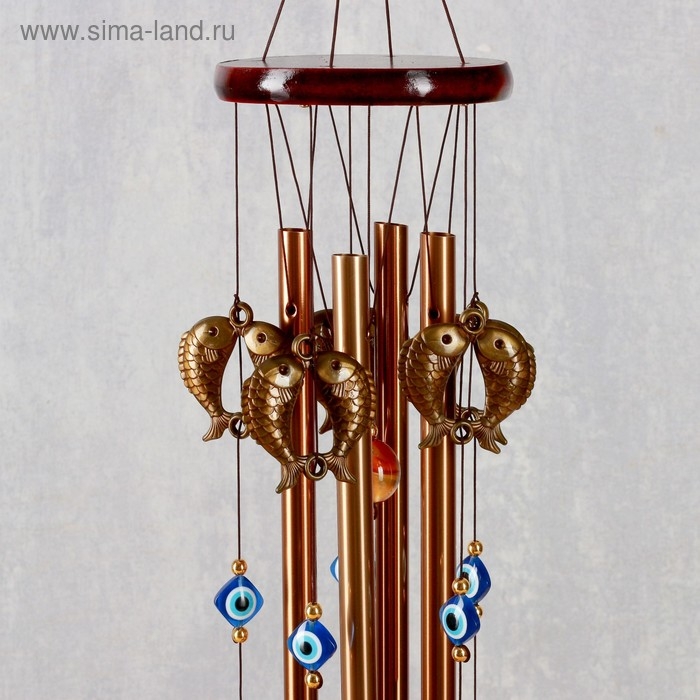Музыка ветра металл, дерево Музыка ветра металл, дерево "Карпы" 4 трубки 5 колокольчиков 62х9,5 см
