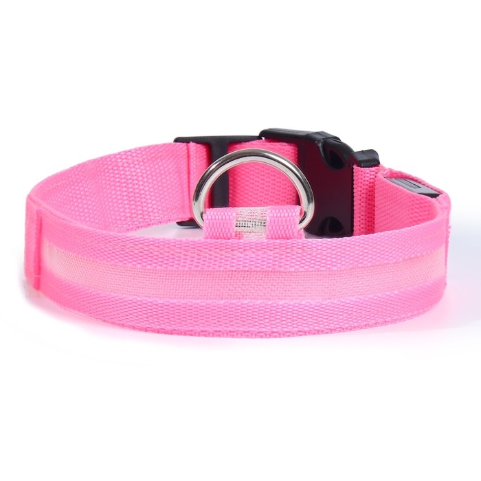 Ошейник с подсветкой размер М, ОШ 40-48 х 2,5 см, 3 режима свечения розовый Ошейник с подсветкой размер М, ОШ 40-48 х 2,5 см, 3 режима свечения розовый