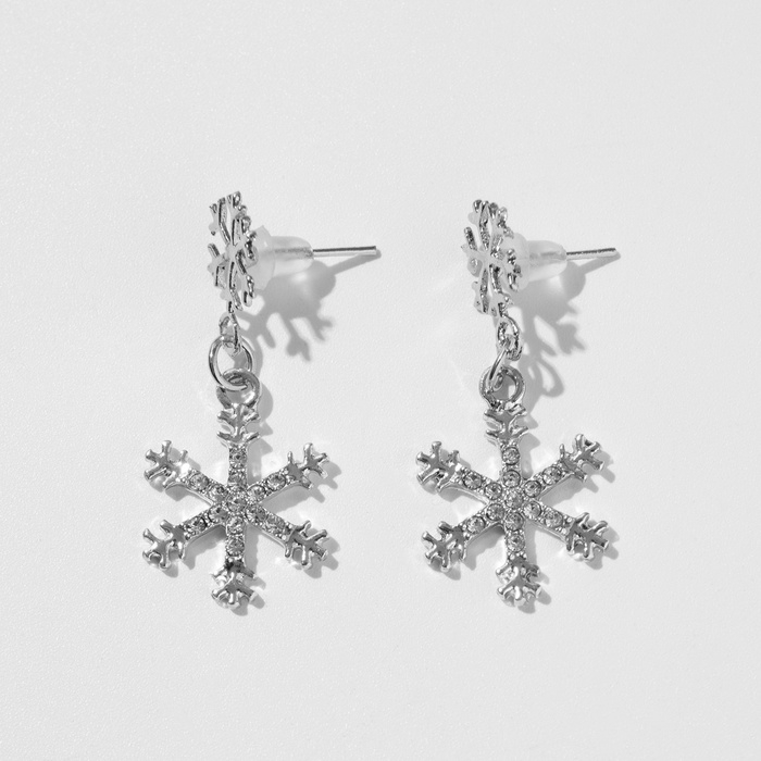 Новый год! Серьги «Снежинки» со стразами, цвет белый в серебре Новый год! Серьги «Снежинки» со стразами, цвет белый в серебре