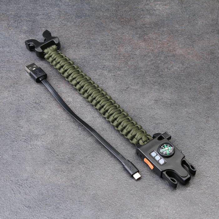 Браслет для выживания 5в1 (паракорд - 3 м, компас,свисток,огниво, фонарь), олива