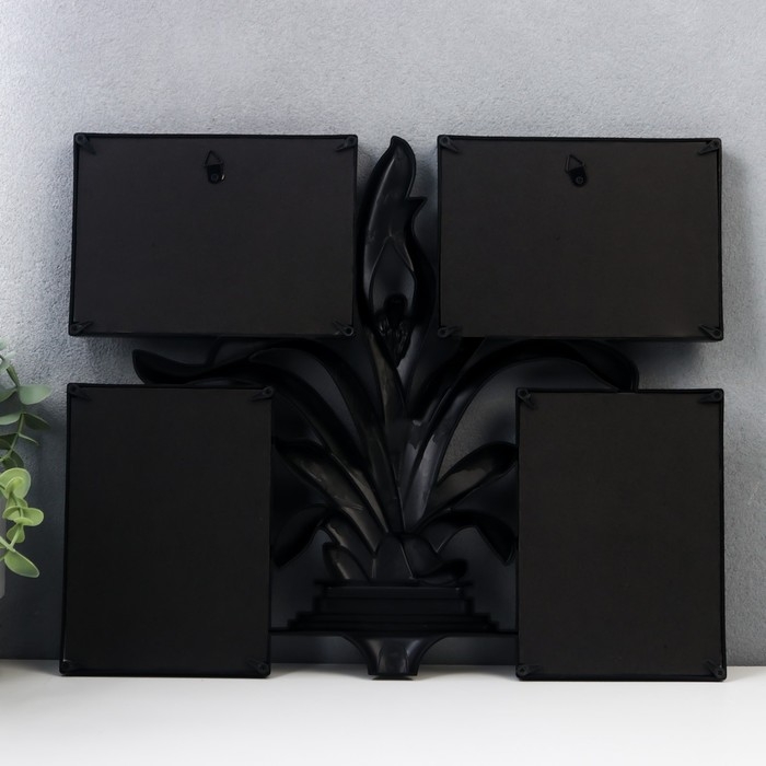 Фоторамка пластик на 4 фото 10х15 см  Фоторамка пластик на 4 фото 10х15 см "Цветущий панданус" чёрный 40х33,5 см