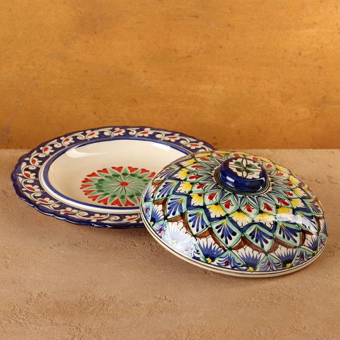 Блинница Риштанская Керамика  Блинница Риштанская Керамика "Узоры", 24 см, синий