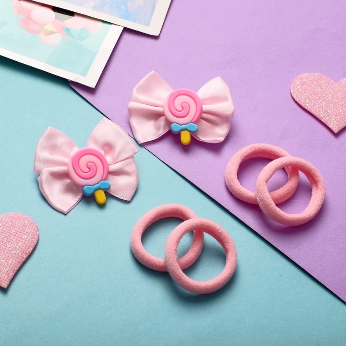 Набор для волос Набор для волос "София" (4 резинки, 2 зажима) бантик мороженки, розовый