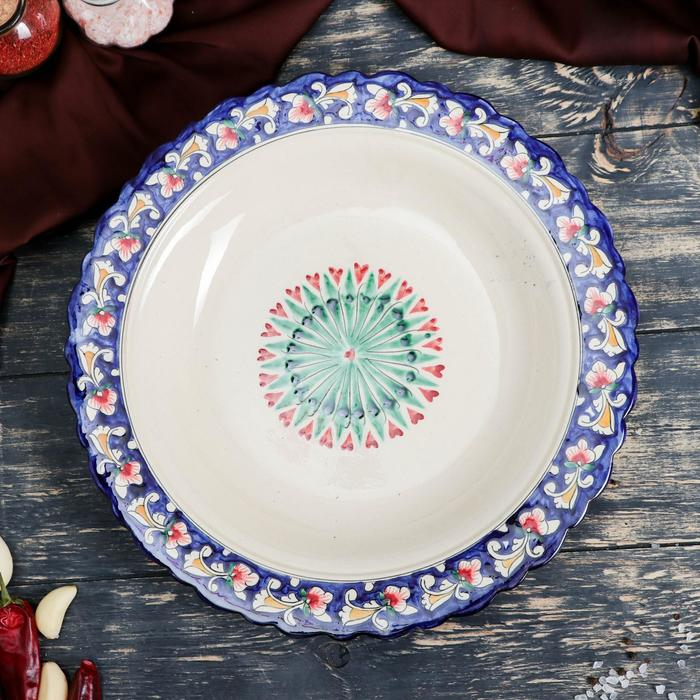 Блинница Риштанская Керамика  Блинница Риштанская Керамика "Цветы", 32 см, синий