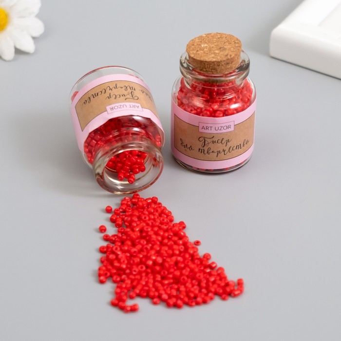 Бисер круглый 12/0 в бутылочке  Бисер круглый 12/0 в бутылочке "Алый" 2х20 гр набор 2 шт