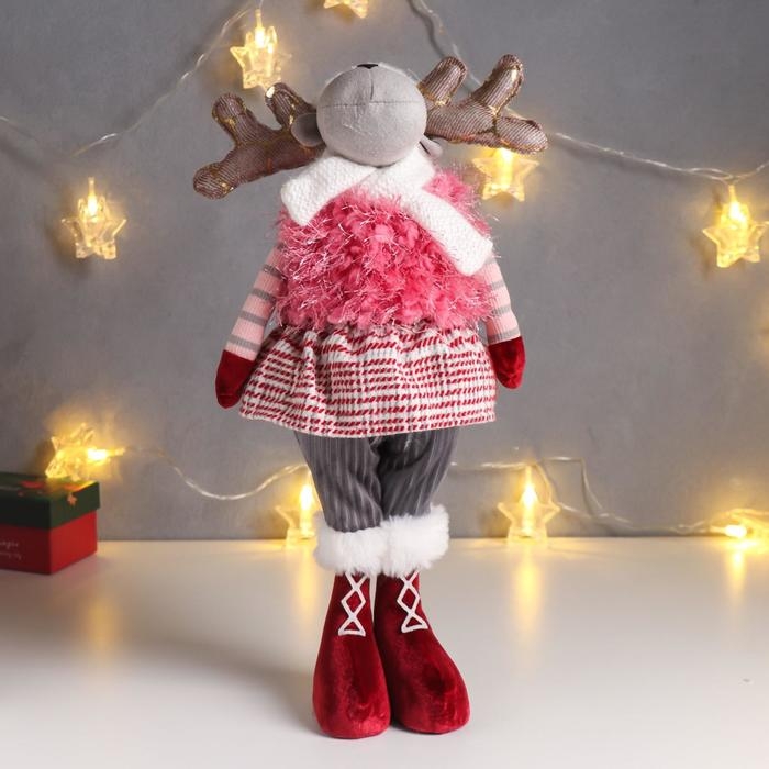 Кукла интерьерная Кукла интерьерная "Лосик в юбочке в клетку, в розовой жилетке-травке" 53х13х18 см