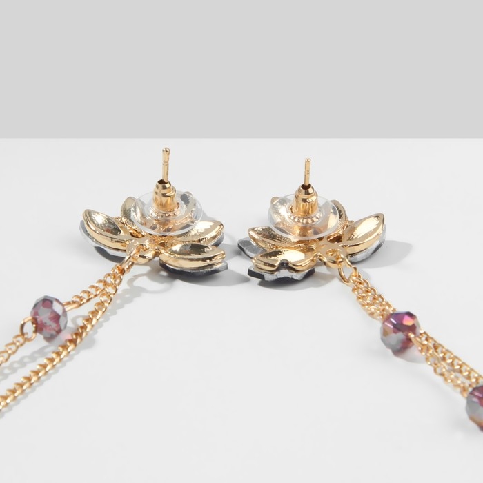 Серьги висячие со стразами «Рассвет» цветочный, цвет бело-фиолетовый в золоте, 11,5 см