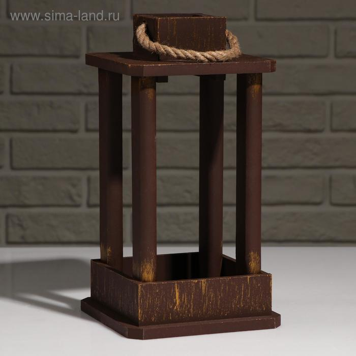 Кашпо деревянное  Кашпо деревянное "Фонарь", ручка верёвка, золотой винтаж, 16×16×30 см