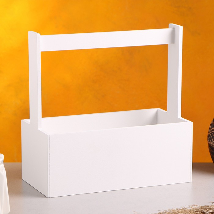 Кашпо деревянное  Кашпо деревянное "Эллада большая, сетка", с ручкой, белый, 25×12,5×10(25) см