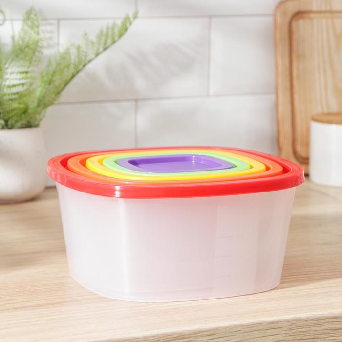 Набор пищевых контейнеров «BioFresh», 5 шт: 0,23 л, 0,5 л, 0,9 л, 1,55 л, 2,65 л, прозрачные, крышки микс