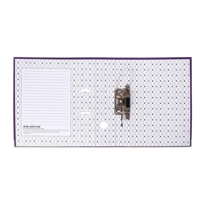 Папка-регистратор А4, 75 мм, Calligrata, ПВХ, тиснение Папка-регистратор А4, 75 мм, Calligrata, ПВХ, тиснение "лен", металлическая окантовка, карман на корешок, собранная, фиолетовая, микс
