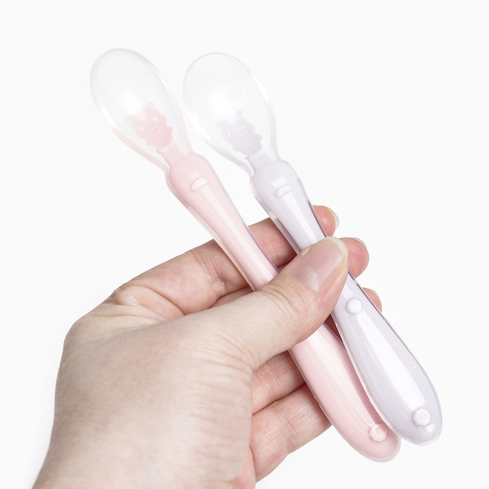 Ложка детская силиконовая для прикорма, набор 2 шт.. «Милые зверята», цвет розовый и фиолетовый, Крошка Я