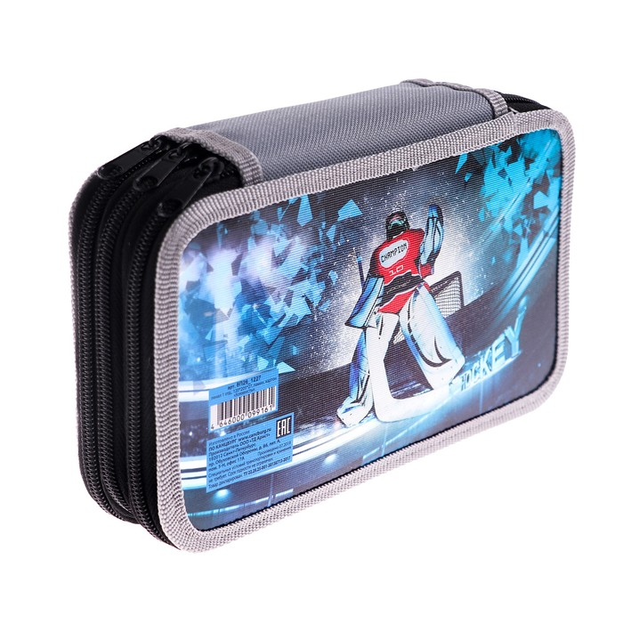 Пенал 3 секции, 125 х 205 х 55 мм, Calligrata 8П26/3 Пенал 3 секции, 125 х 205 х 55 мм, Calligrata 8П26/3 "Хоккеисты" (с эффектом металлика) ,ламинированный картон