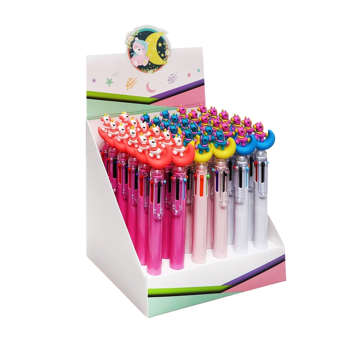 Ручка шариковая автоматическая 6-ти цветная Ручка шариковая автоматическая 6-ти цветная "Единорог на луне", МИКС