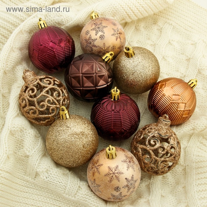 Ёлочные игрушки, шары новогодние , пластик, набор d-6 см, 16 шт Ёлочные игрушки, шары новогодние , пластик, набор d-6 см, 16 шт "Винтажный узор" кофейный МИКС