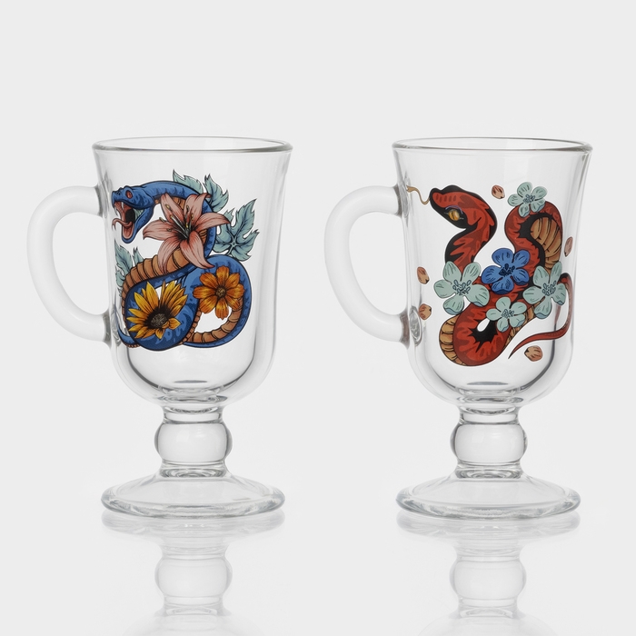 Кружка стеклянная для глинтвейна «Цветы и змеи», 200 мл, МИКС Кружка стеклянная для глинтвейна «Цветы и змеи», 200 мл, МИКС