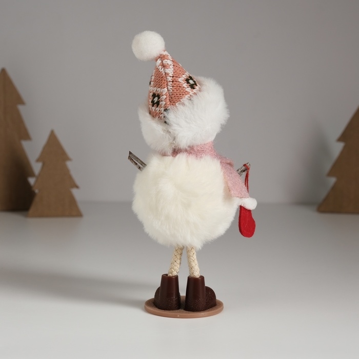 Сувенир текстиль  Сувенир текстиль "Снеговик в розовом шарфике, с носочком" 11х7х17,3 см