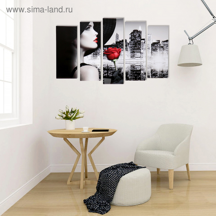 Картина модульная на подрамнике  Картина модульная на подрамнике "Леди на фоне города" 2шт-21*54; 2шт-21*61; 1шт-21*68см