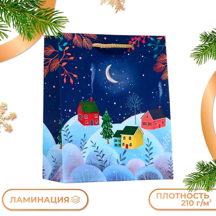 Новый год. Пакет подарочный Новый год. Пакет подарочный "Зимняя ночь", 18 х 22,3 х 10 см.