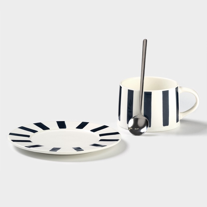 Чайная пара «Линии», 220 мл, с ложкой, блюдце d=15 см, кружка 9,5×7,5×7 см, керамика Чайная пара «Линии», 220 мл, с ложкой, блюдце d=15 см, кружка 9,5×7,5×7 см, керамика