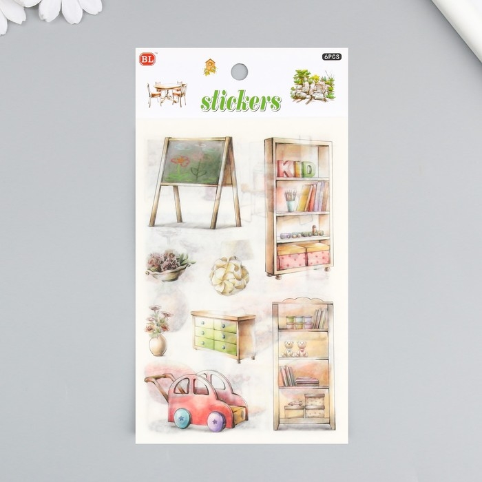 Наклейка бумага Наклейка бумага "Интерьер загородного дома" набор 6 листов 18,6х10 см