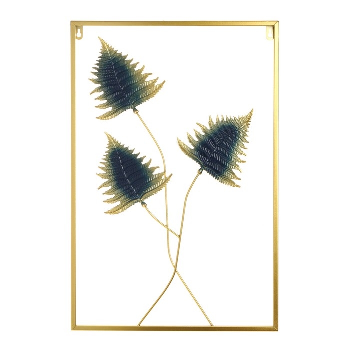 Панно интерьерное металл  Панно интерьерное металл "Листья папоротника" сине-золотые 1х39,5х60 см