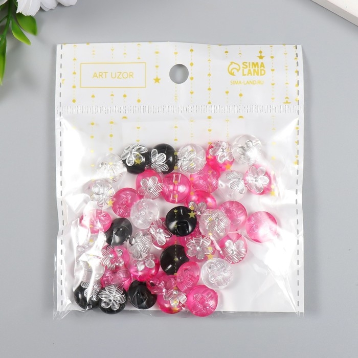 Пуговицы пластик на полуножке Пуговицы пластик на полуножке "Серебряный цветок" цветная МИКС набор 40 шт 1,2х1,2 см