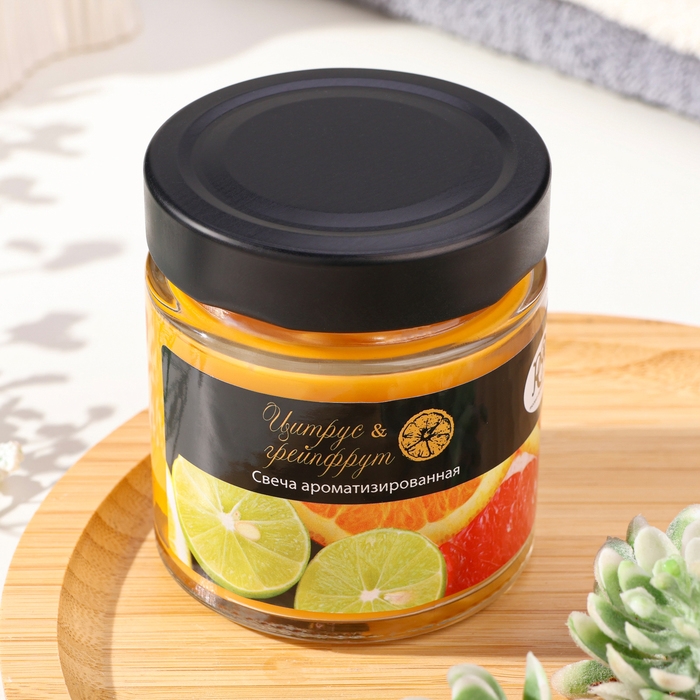 Свеча в банке ароматическая  Свеча в банке ароматическая "Цитрус и грейпфрут", 25 ч