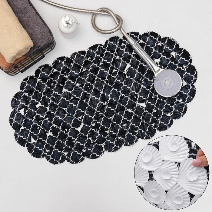 Коврик противоскользящий в ванну на присосках SAVANNA «Марокко», 37×68 см, цвет чёрный Коврик противоскользящий в ванну на присосках SAVANNA «Марокко», 37×68 см, цвет чёрный