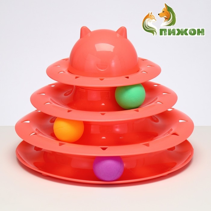 Игровой комплекс  Игровой комплекс "Пижон" для кошек с 3 шариками, 24,5 х 24,5 х 13 см, розовый