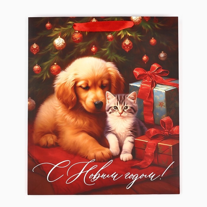 Пакет подарочный новогодний ламинированный &laquo;С Новым годом&raquo;, животные, ML 23 х 27 х 11.5 см , Новый год