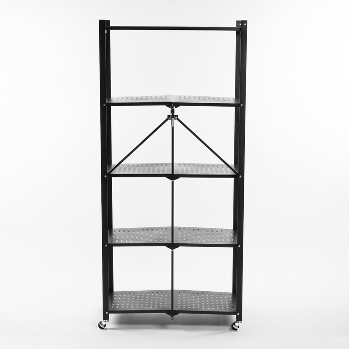 Стеллаж складной на колесах, 5 полок, 72×36×162,5см, цвет чёрный матовый
