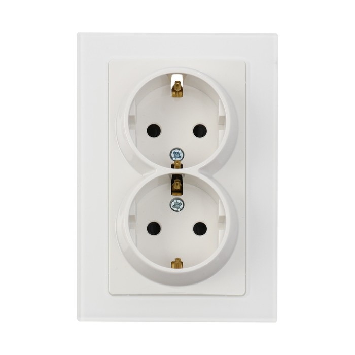 Розетка двухместная TOT Glossy Glass, 16 А, скрытая, с з/к, стекло, белая Розетка двухместная TOT Glossy Glass, 16 А, скрытая, с з/к, стекло, белая