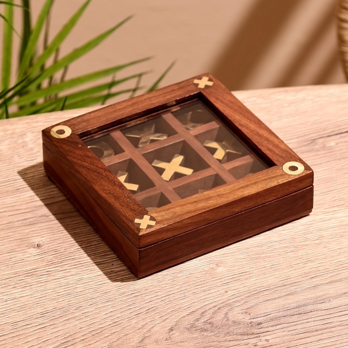 Игра настольная  Игра настольная "Крестики-нолики" 13х13 см, манговое дерево, латунь