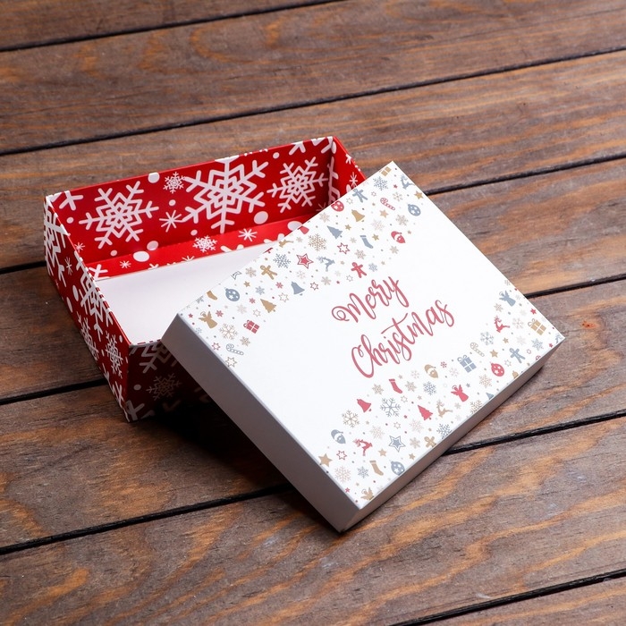 Новый год. Коробка подарочная новогодняя складная, Новый год. Коробка подарочная новогодняя складная, "Снежинки", 16,5 х 12,5 х 5,2 см