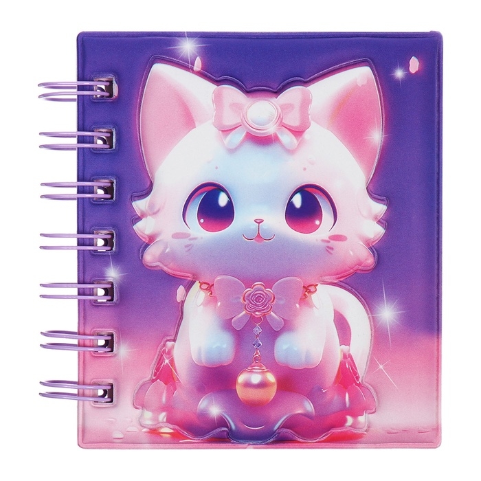Записная книжка подарочная на гребне 80л,линия, цветной блок,обложка ПВХ 3D Кошка(10х10,5см) 10539 Записная книжка подарочная на гребне 80л,линия, цветной блок,обложка ПВХ 3D Кошка(10х10,5см) 10539
