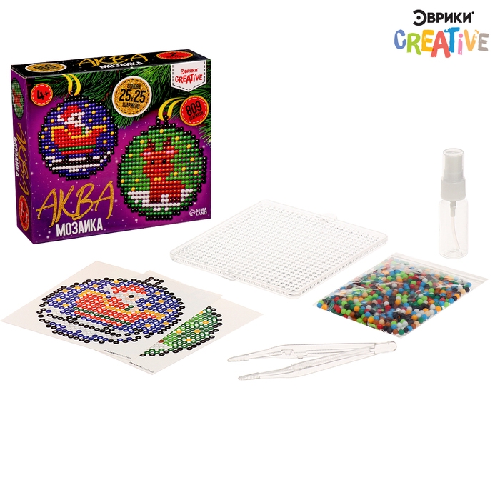 Аквамозаика «Шары с Дедом Морозом и оленёнком», 2 фигурки, 809 шариков Аквамозаика «Шары с Дедом Морозом и оленёнком», 2 фигурки, 809 шариков