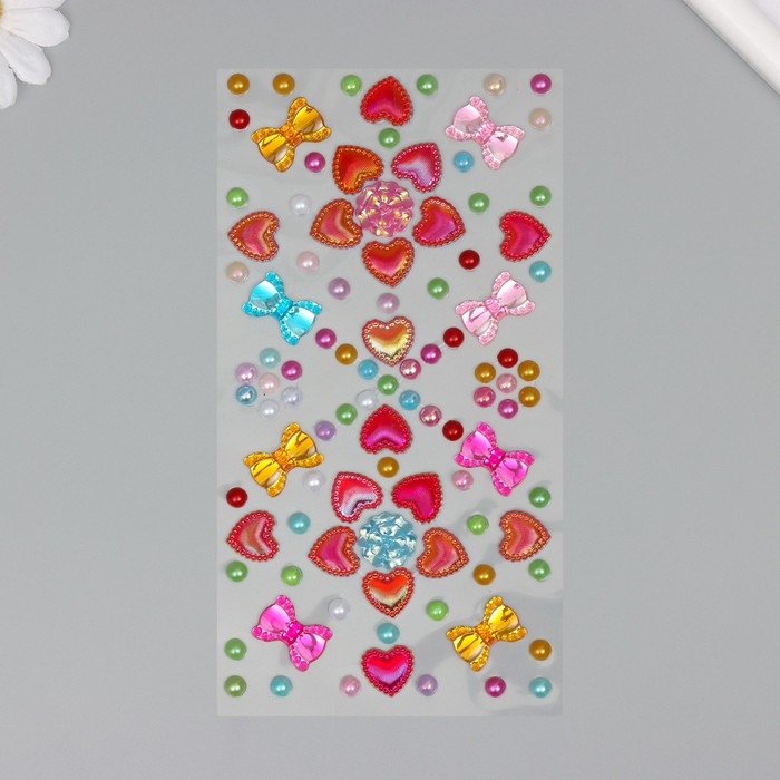 Наклейка пластик стразы "Розочки и бантики" МИКС 25х10 см
