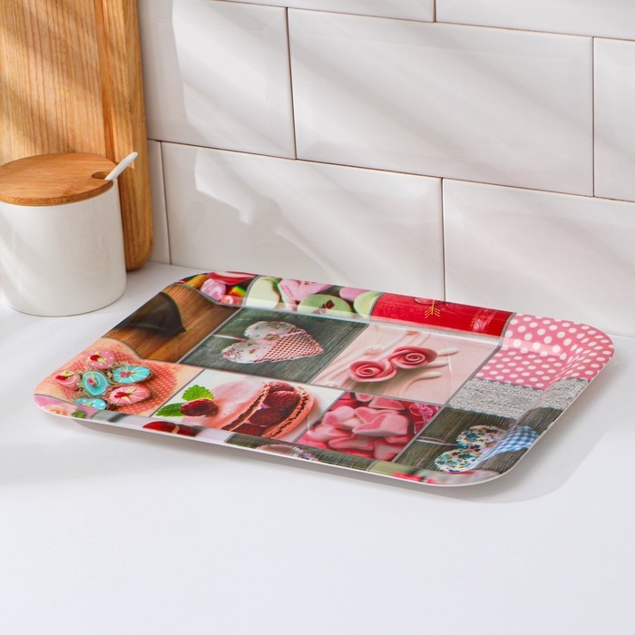 Поднос пластиковый прямоугольный Доляна «Самобранка», 30×21×1,8 см, рисунок МИКС Поднос пластиковый прямоугольный Доляна «Самобранка», 30×21×1,8 см, рисунок МИКС