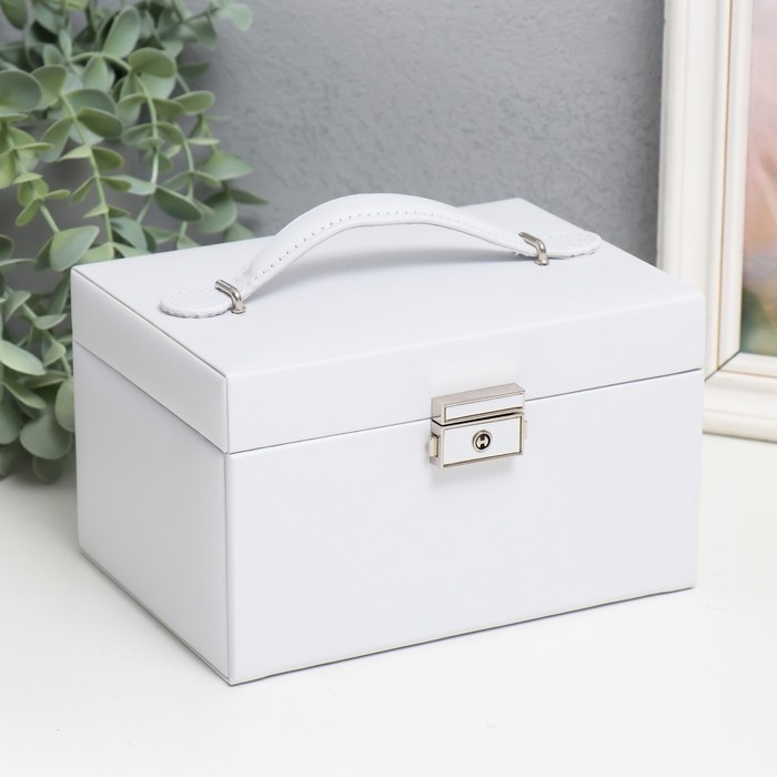 Шкатулка кожзам для украшений сундук  Шкатулка кожзам для украшений сундук "Гладкость. Матовый белый" 11х18х13,7 см
