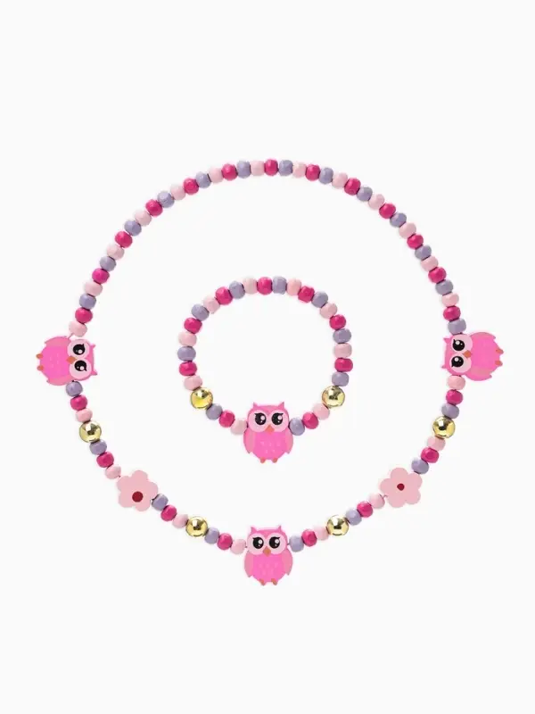 Набор детских украшений Выбражулька &laquo;Совы&raquo;, 2 предмета: бусы, браслет, розовый